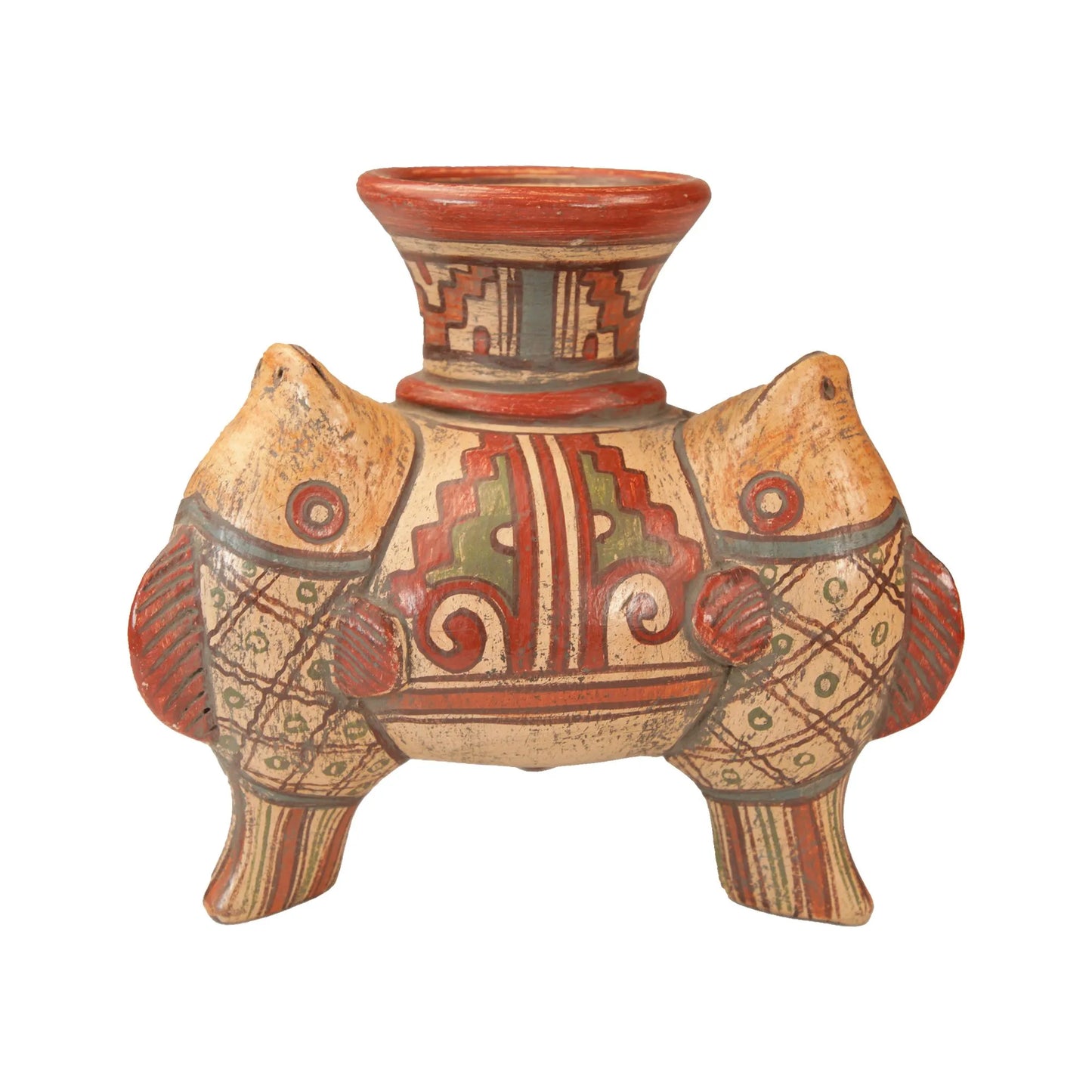 Handcrafted Mexican Pre-Hispanic Clay Fish Flower Vase